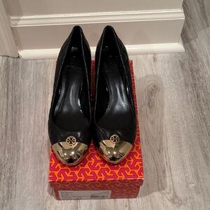 Tory Burch Black Heels with Gold Accents